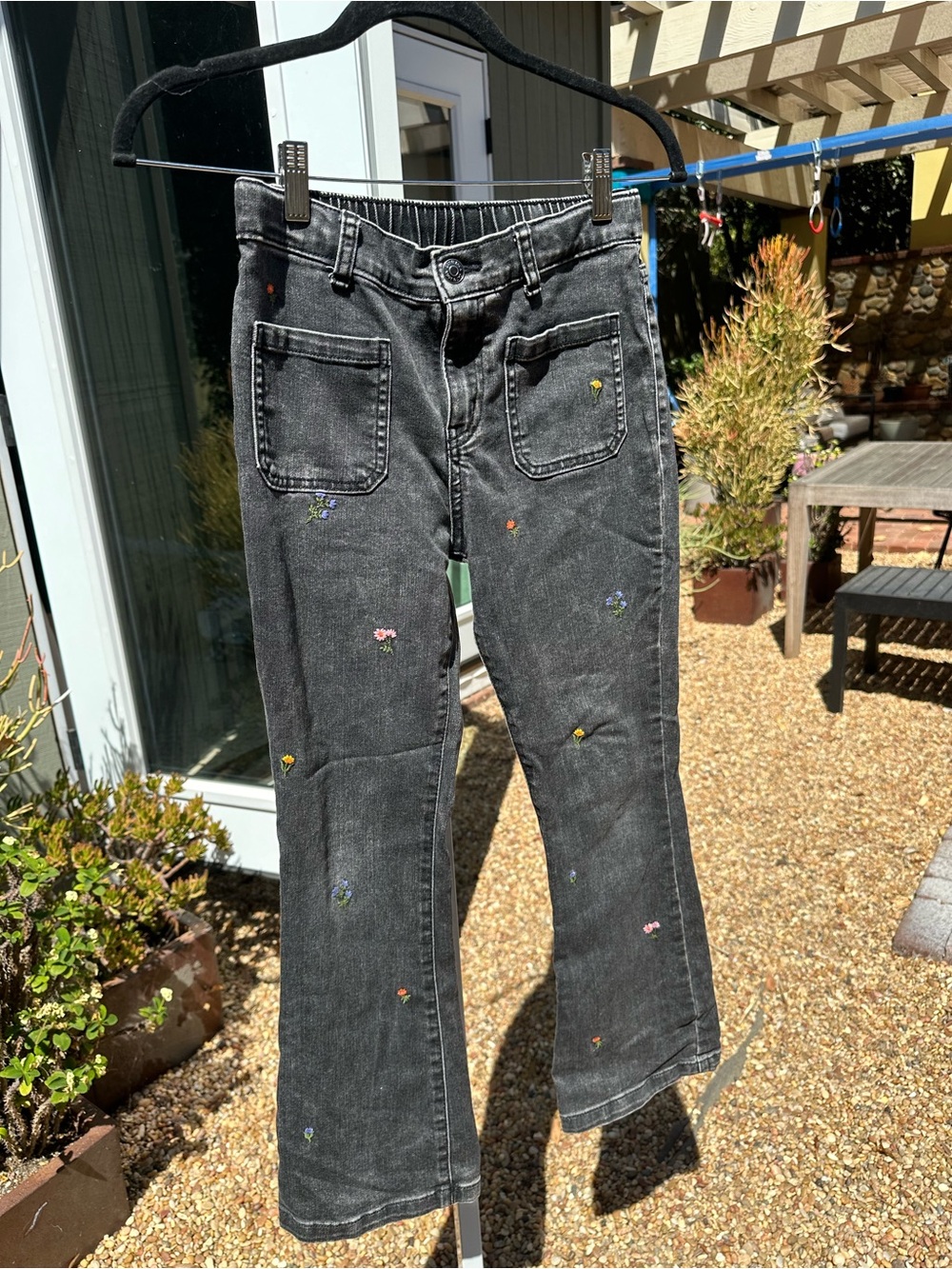Cat & Jack Black Cropped Jeans with Tiny Floral Embroidery